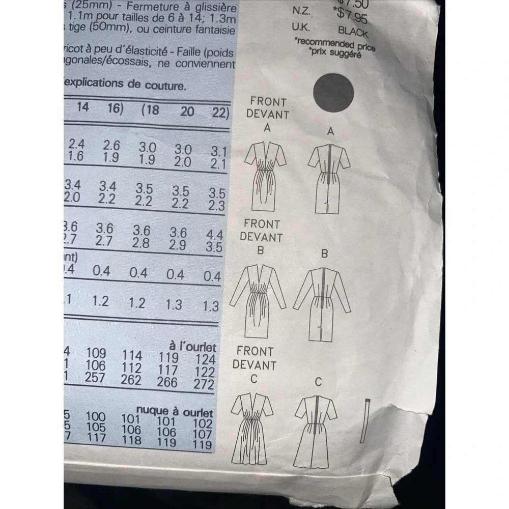 Vintage 1989 Butterick Collection Dress Pattern 3361 Size 12-16 Uncut
